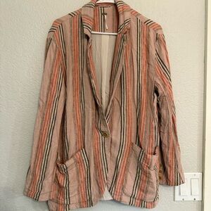 Free People Red/Cream Striped Retro Blazer Size‎ XS